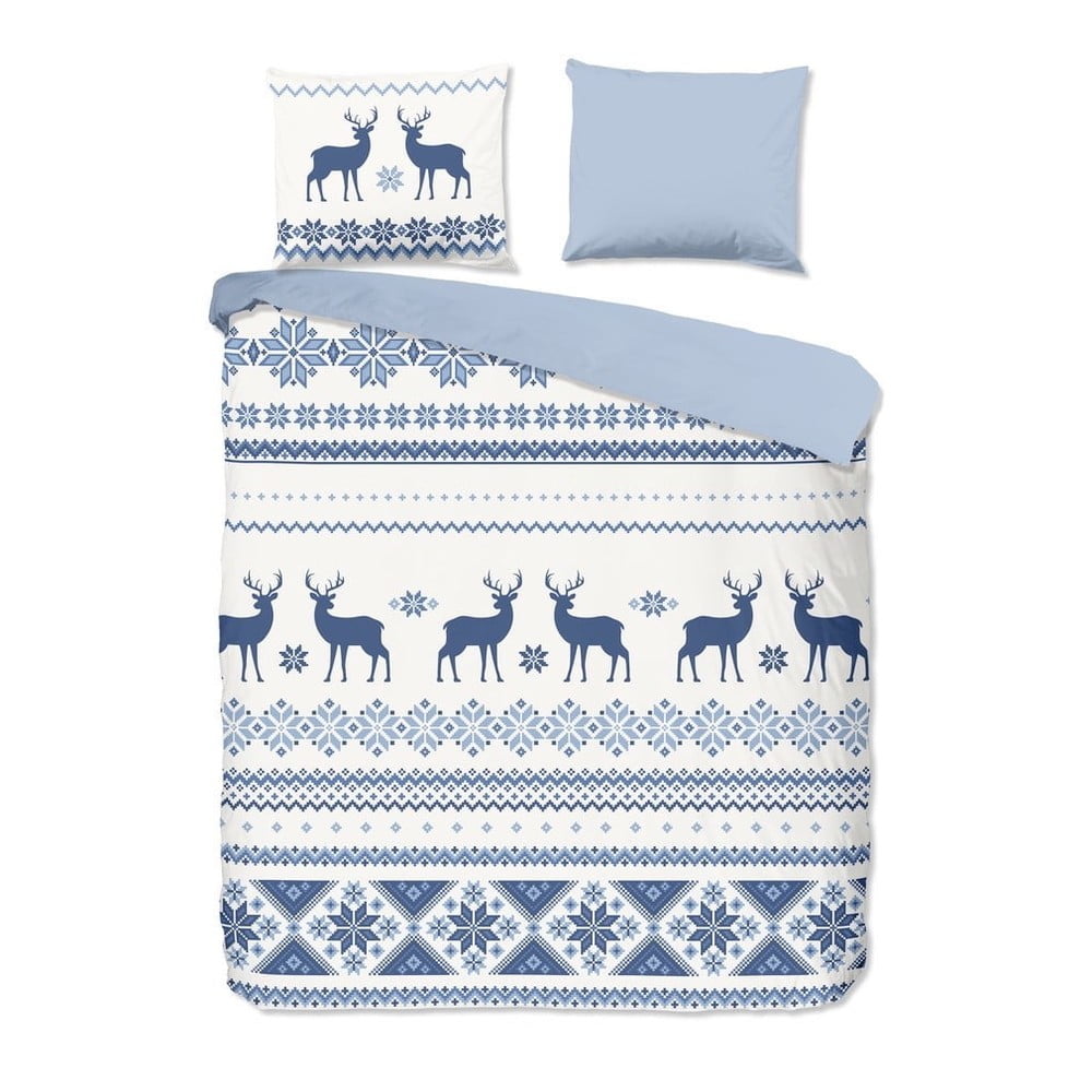 Nordic fehér-kék flanel ágyneműhuzat karácsonyi mintával