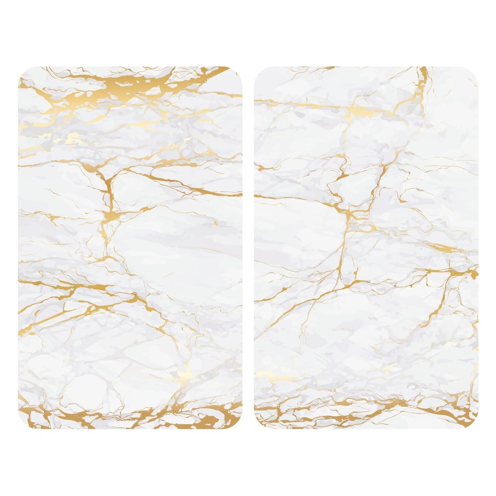 Marble 2 db fehér-aranyszínű üveg tűzhelyvédő