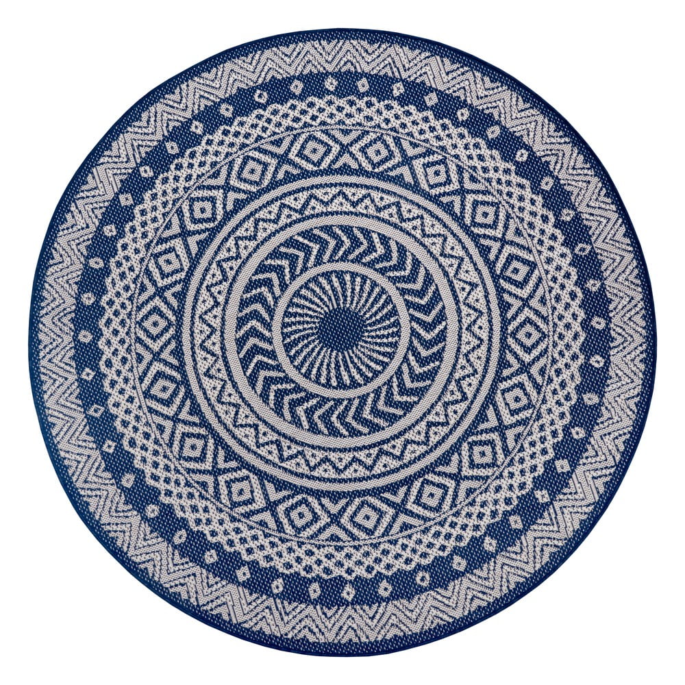 Round kék-bézs kültéri szőnyeg