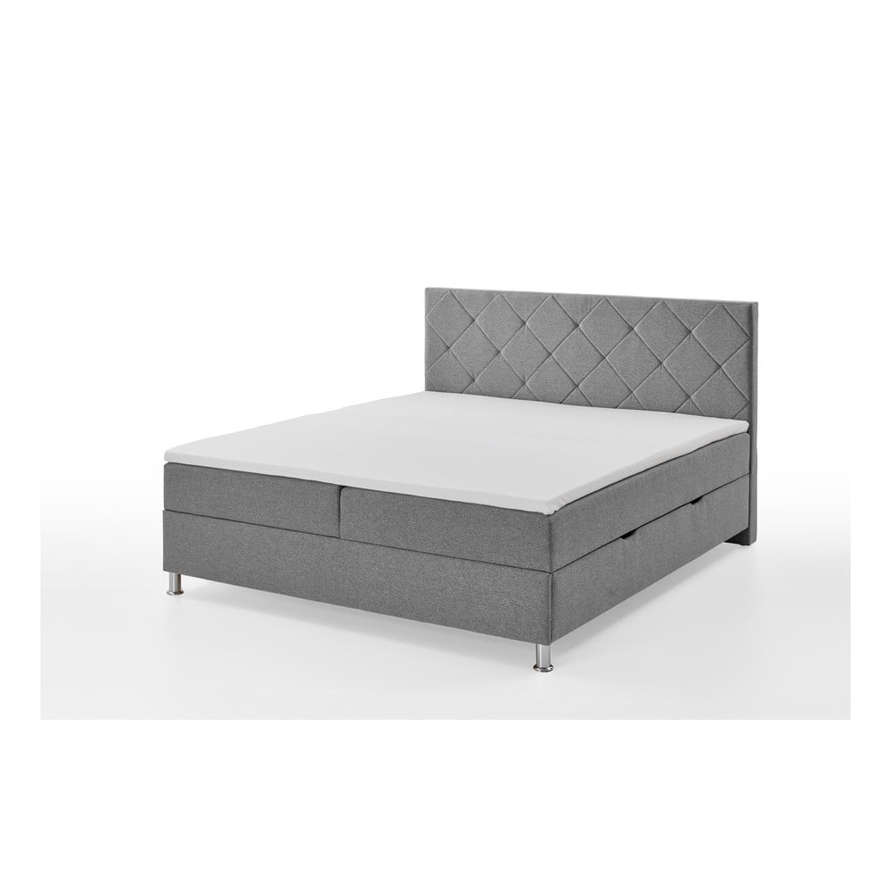 Világosszürke boxspring ágy tárolóhellyel 180x200 cm Leo - Meise Möbel