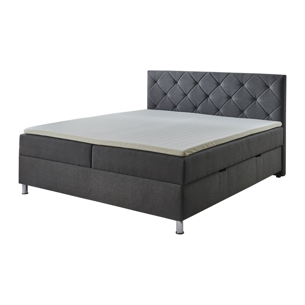 Sötétszürke boxspring ágy tárolóhellyel 180x200 cm Leo - Meise Möbel