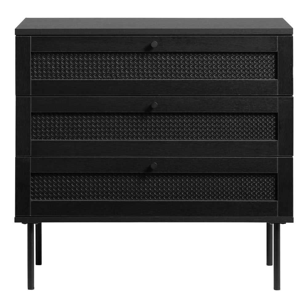 Fekete alacsony komód tölgyfa dekorral 80x75 cm Pensacola – Unique Furniture