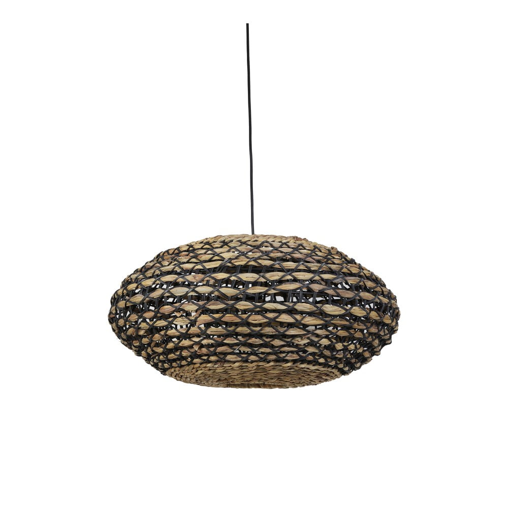 Fekete-natúr színű mennyezeti lámpa rattan-tengerifű búrával ø 60 cm Tripoli – Light & Living