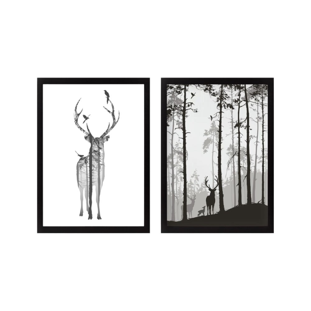 Keretezett poszter szett 2 db-os 34x44 cm Deer – Wallity