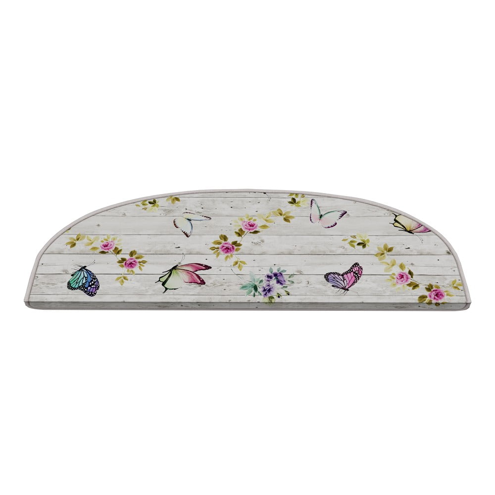 Krémszínű lépcsőszőnyeg szett 16 db-os 20x65 cm Butterfly Life – Vitaus