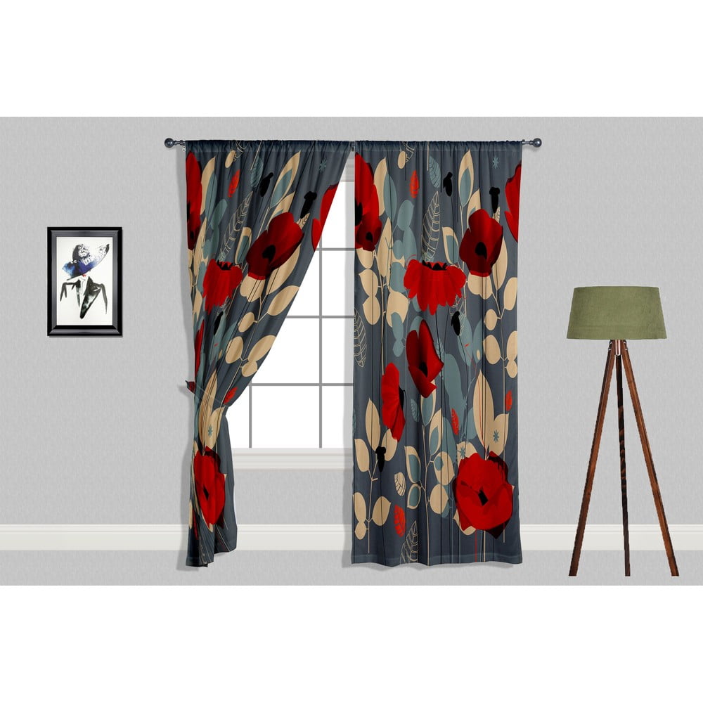 Piros-szürke függöny szett 2 db-os 140x240 cm Poppy – Oyo home