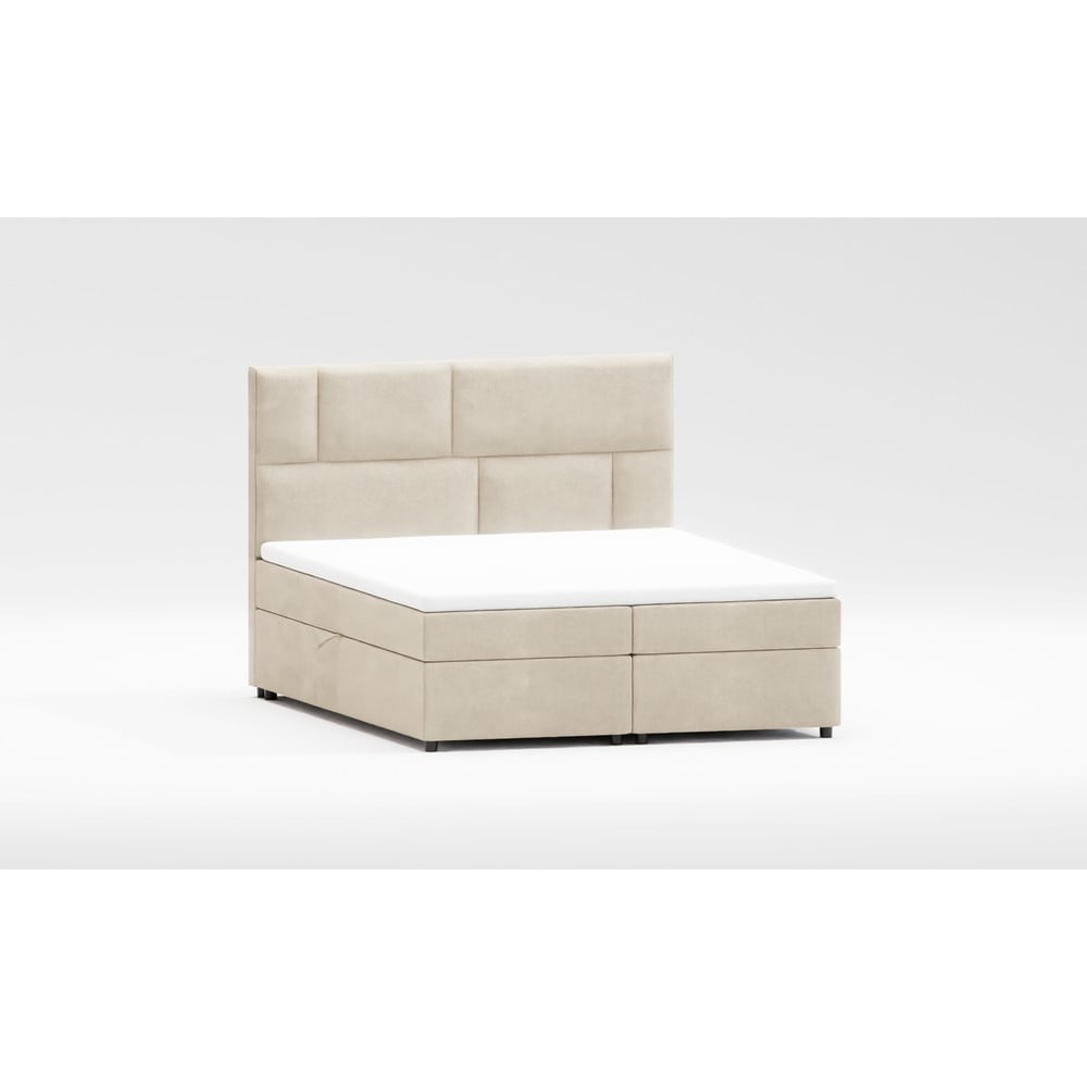 Bézs boxspring ágy tárolóhellyel 200x200 cm Lola – Ropez