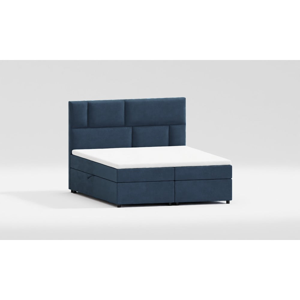 Sötétkék boxspring ágy tárolóhellyel 200x200 cm Lola – Ropez