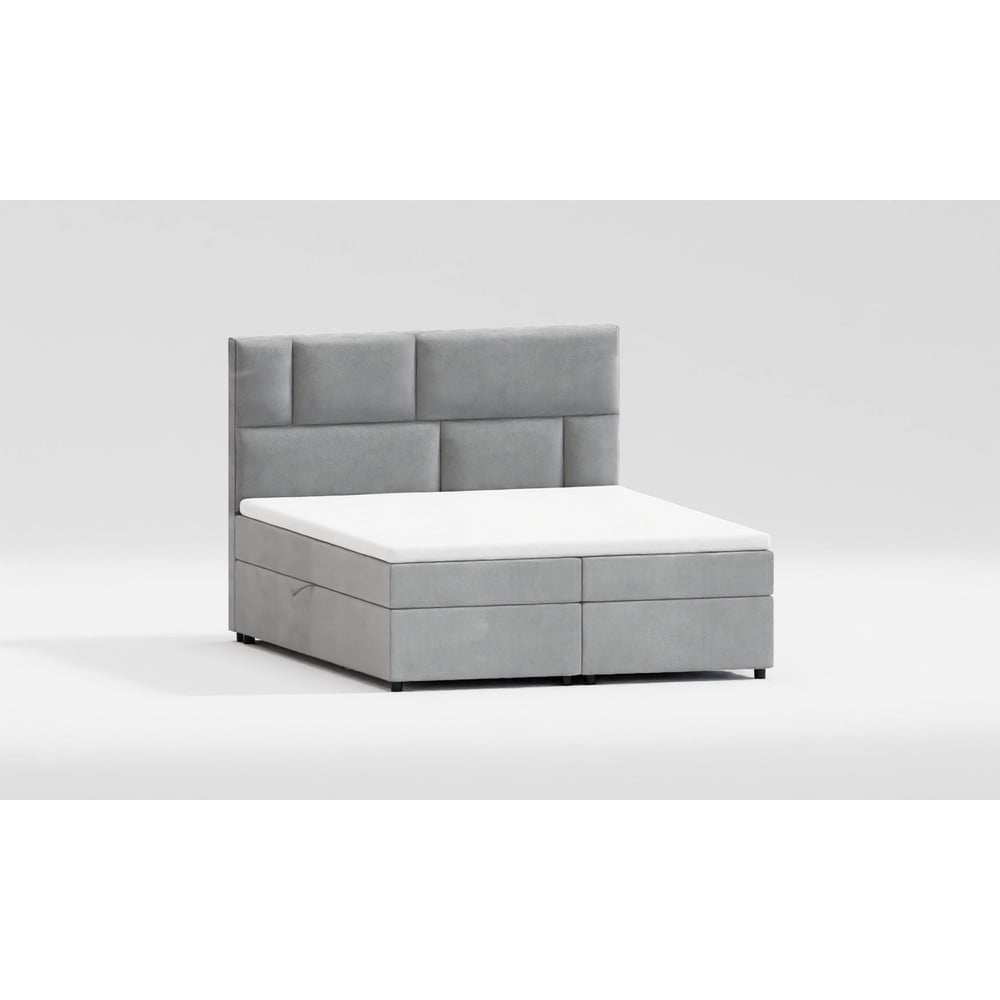 Világosszürke boxspring ágy tárolóhellyel 200x200 cm Lola – Ropez