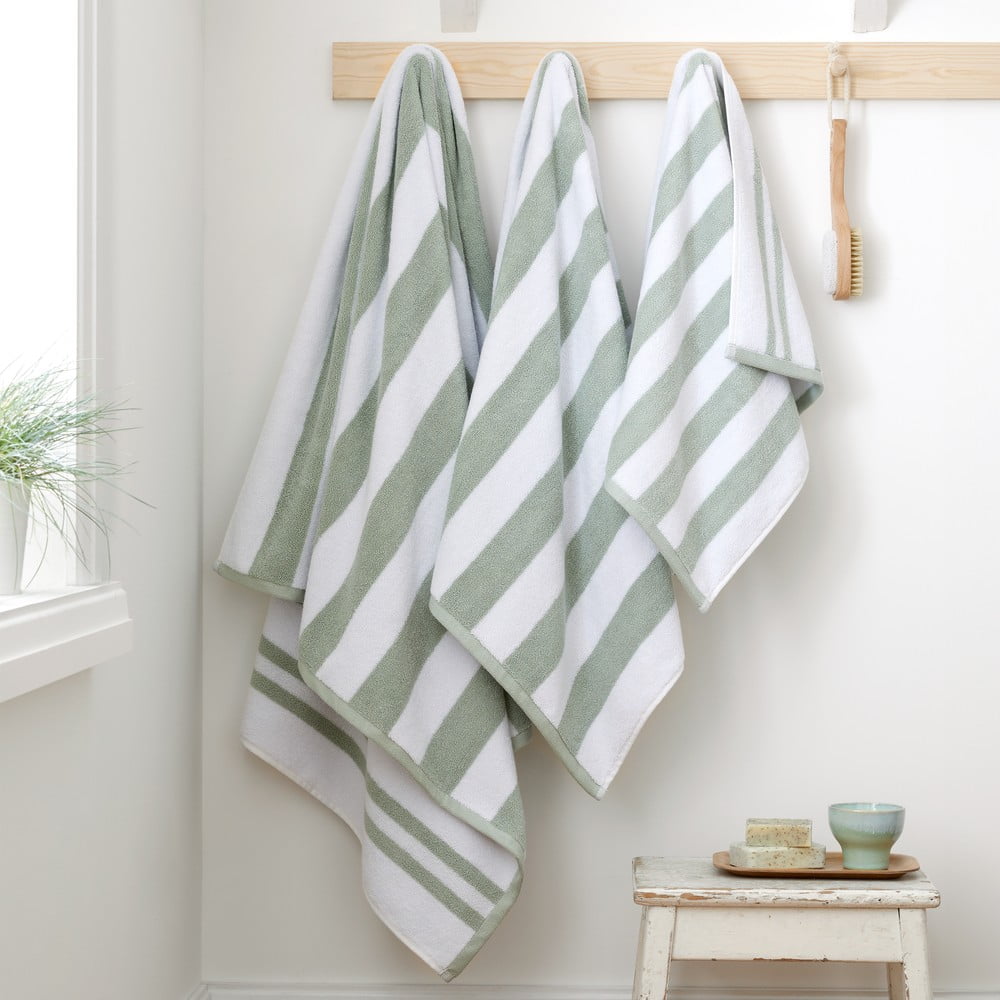 Fehér-szürke pamut fürdőlepedő 90x140 cm Stripe Jacquard – Bianca