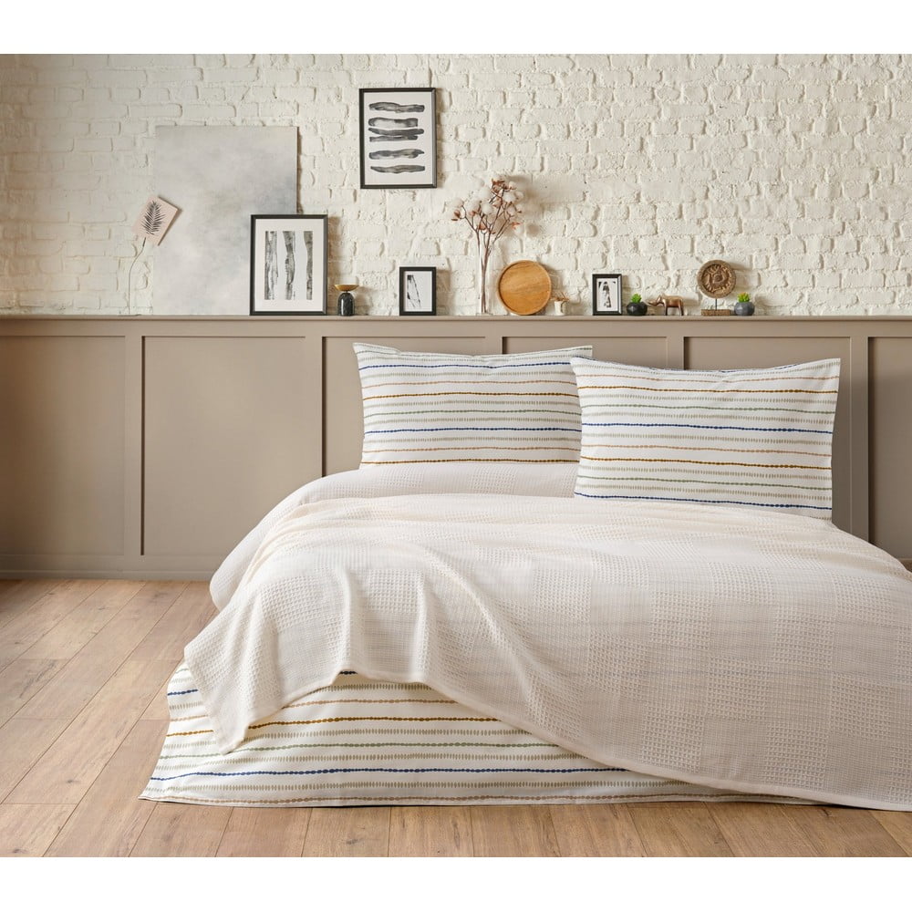 Krémszínű pamut ágytakaró