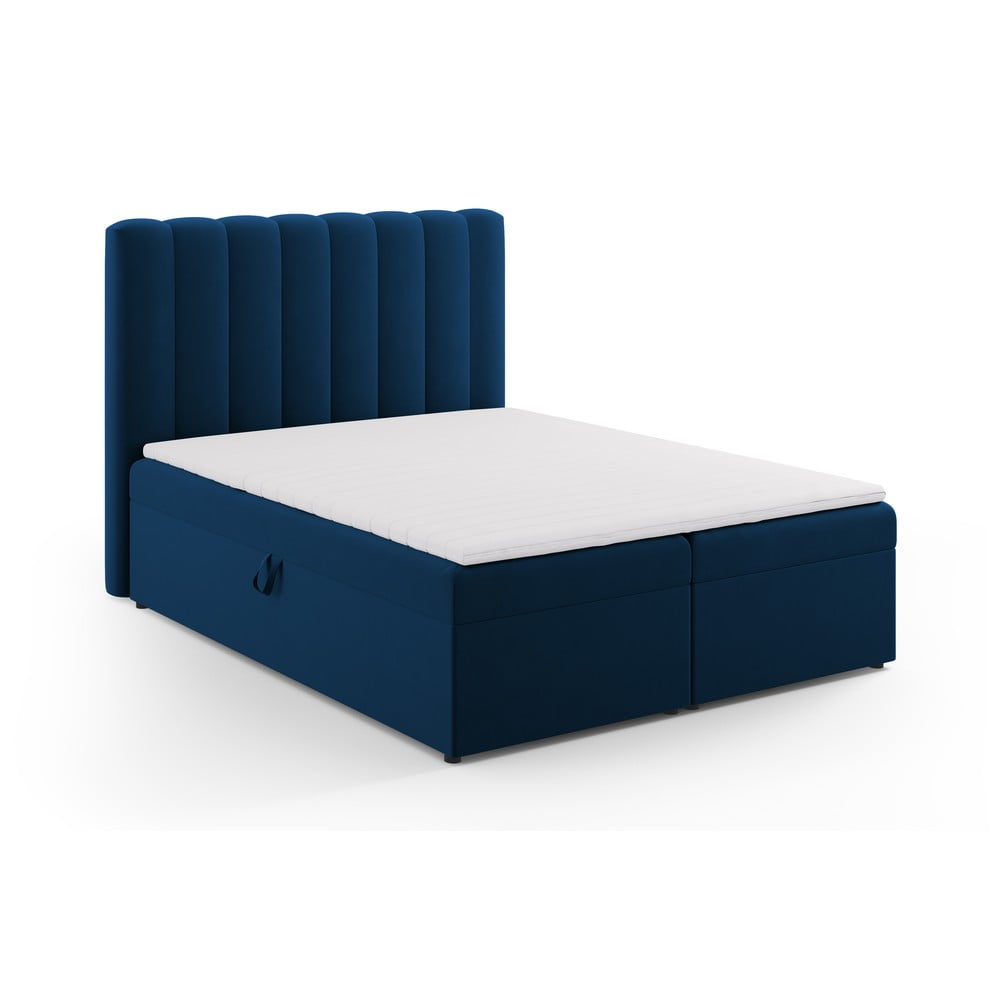 Sötétkék boxspring ágy tárolóhellyel 160x200 cm Gina – Milo Casa