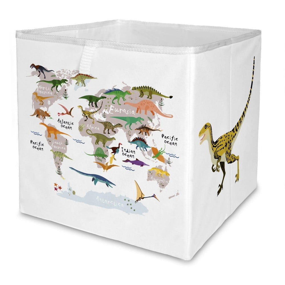 Fehér textil játéktároló doboz  32x32x32 cm Dino World Map – Butter Kings