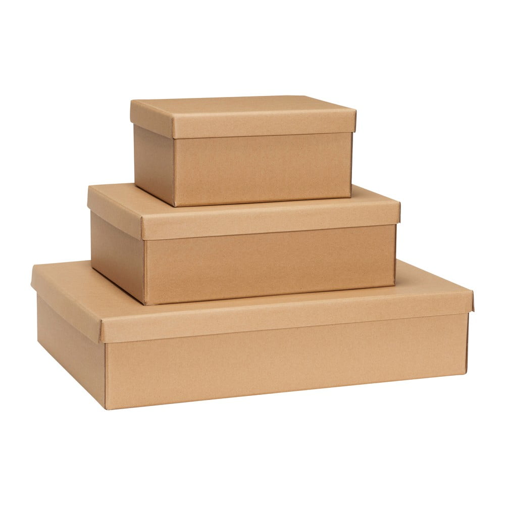 Natúr színű fedeles karton tárolódoboz szett 3 db-os 44x31x10 cm Storeit – Hübsch