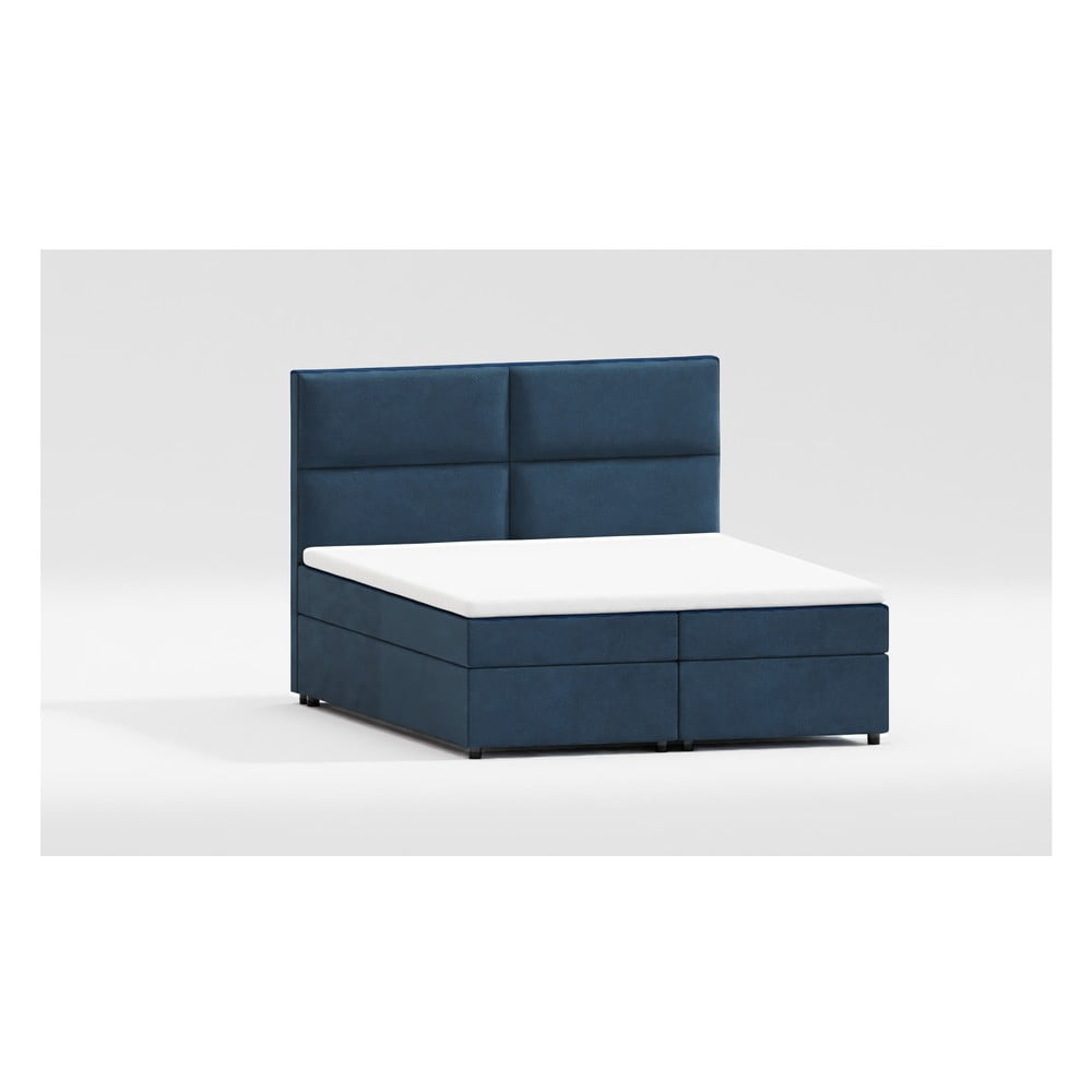 Sötétkék ágyneműtartós boxspring ágy 160x200 cm Rico – Ropez