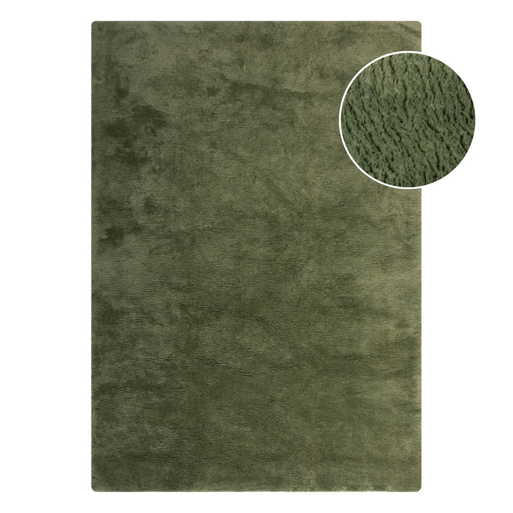 Sötétzöld szintetikus szőrme szőnyeg 160x230 cm Faroe Wool Look Fur – Flair Rugs