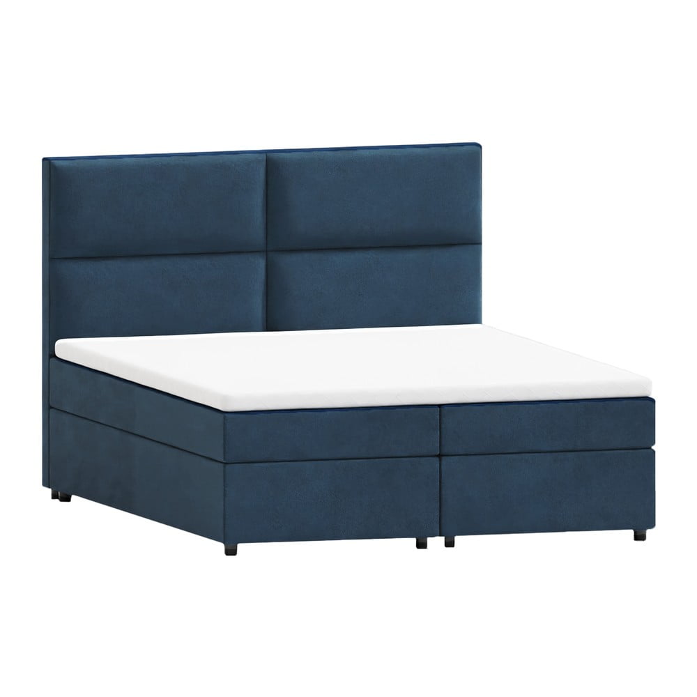 Sötétkék ágyneműtartós boxspring ágy 200x200 cm Rico – Ropez