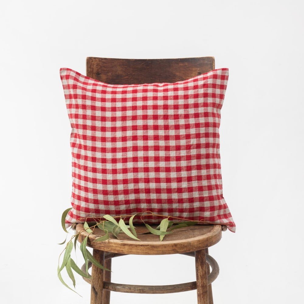 Len párnahuzat 40x40 cm Red Gingham – Linen Tales