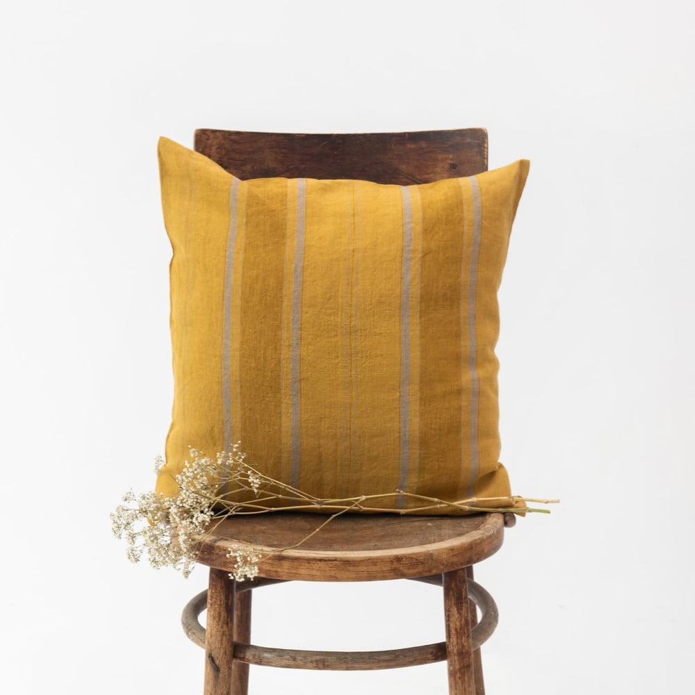 Len párnahuzat 50x50 cm Amber Bronze Stripes – Linen Tales