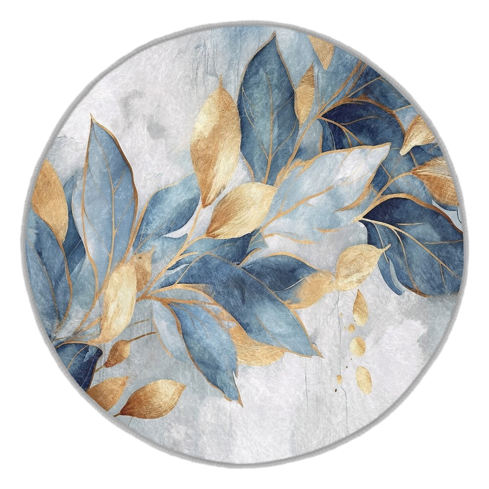 Kék-aranyszínű mosható kerek szőnyeg ø 80 cm Golden Leaves – Mila Home