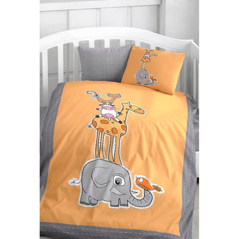 Pamut gyerek négyrészes ágyneműhuzat babaágyhoz lepedővel 100x150 cm Orange Animal – Mila Home